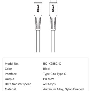 BWOO DATA CABLE (X288C-C) c-c type 60W