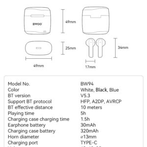 BWOO TWS WIRELESS EARPHONE (BW-94)