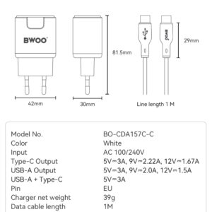 BWOO 20W CHARGER COMBO (BO-CDA157C-C)